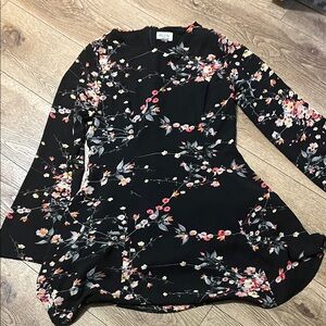 Love Sadie Floral Black Mini Dress long sleeved lined